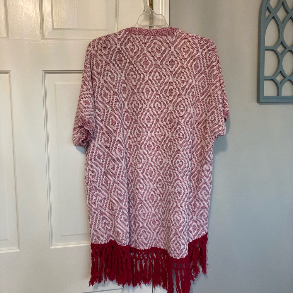 C. Wonder Pink and White Cardigan with Fringe - Picture 4 of 4